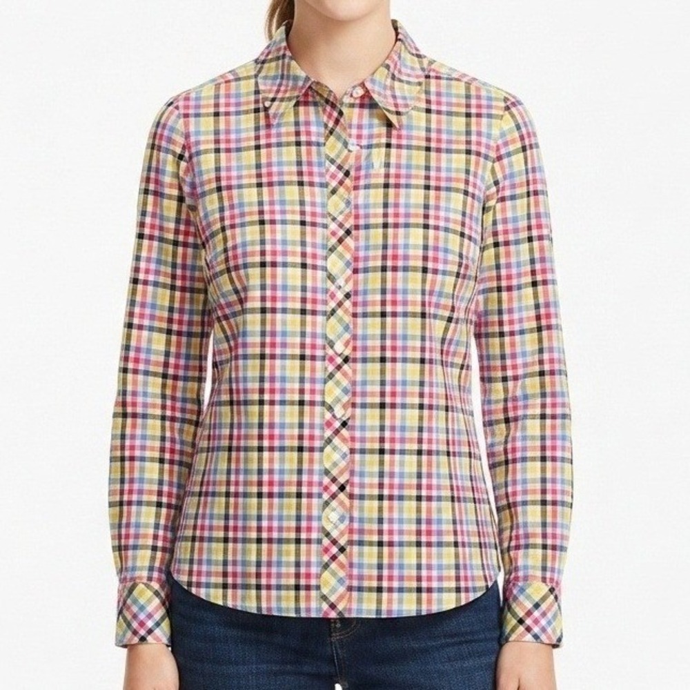 Talbots Button Down Shirt Womens LP Multicolor Plaid‎ Cotton Long Sleeve Top